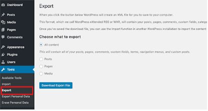 exporter les données Wordpress